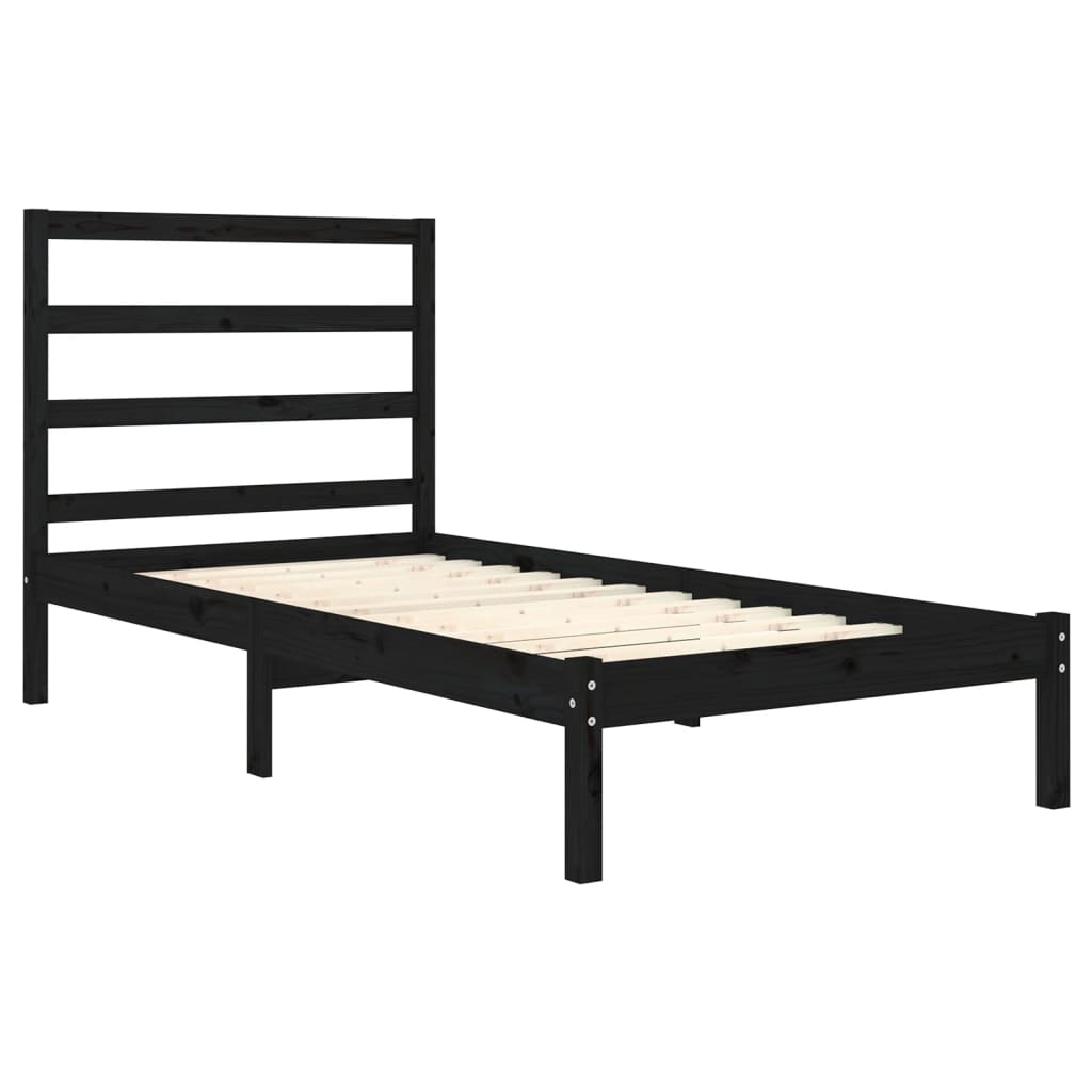 Bed Frame without Mattress Black 75x190 cm Small Single Solid Wood