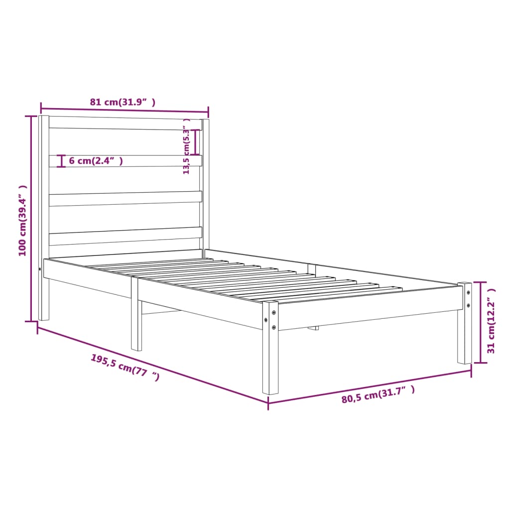 Bed Frame without Mattress Black 75x190 cm Small Single Solid Wood
