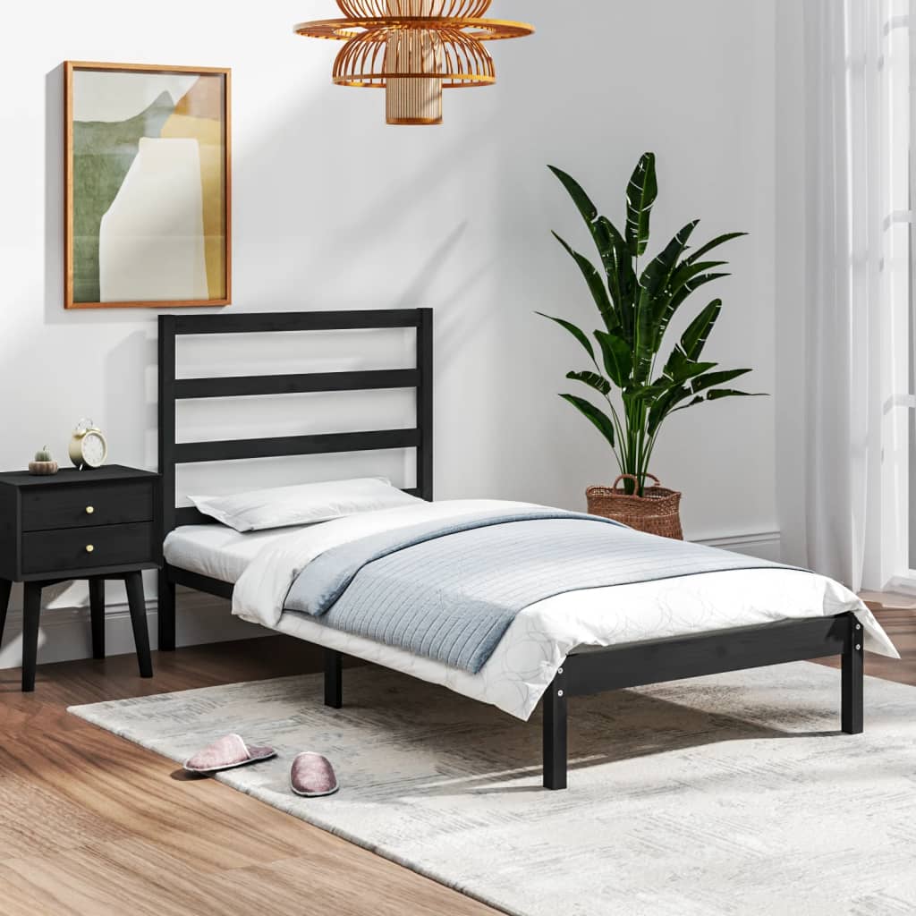Bed Frame without Mattress Black 75x190 cm Small Single Solid Wood