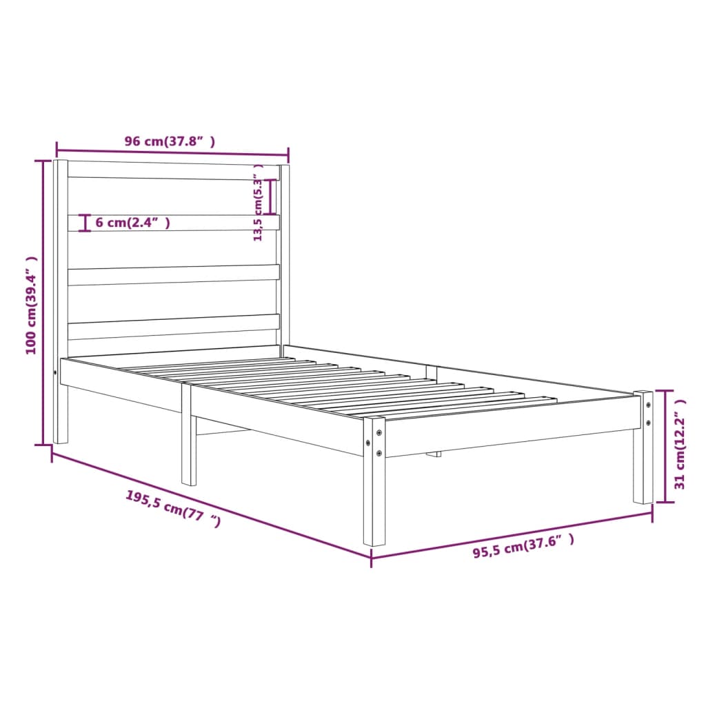 Bed Frame without Mattress 90x190 cm Single Solid Wood