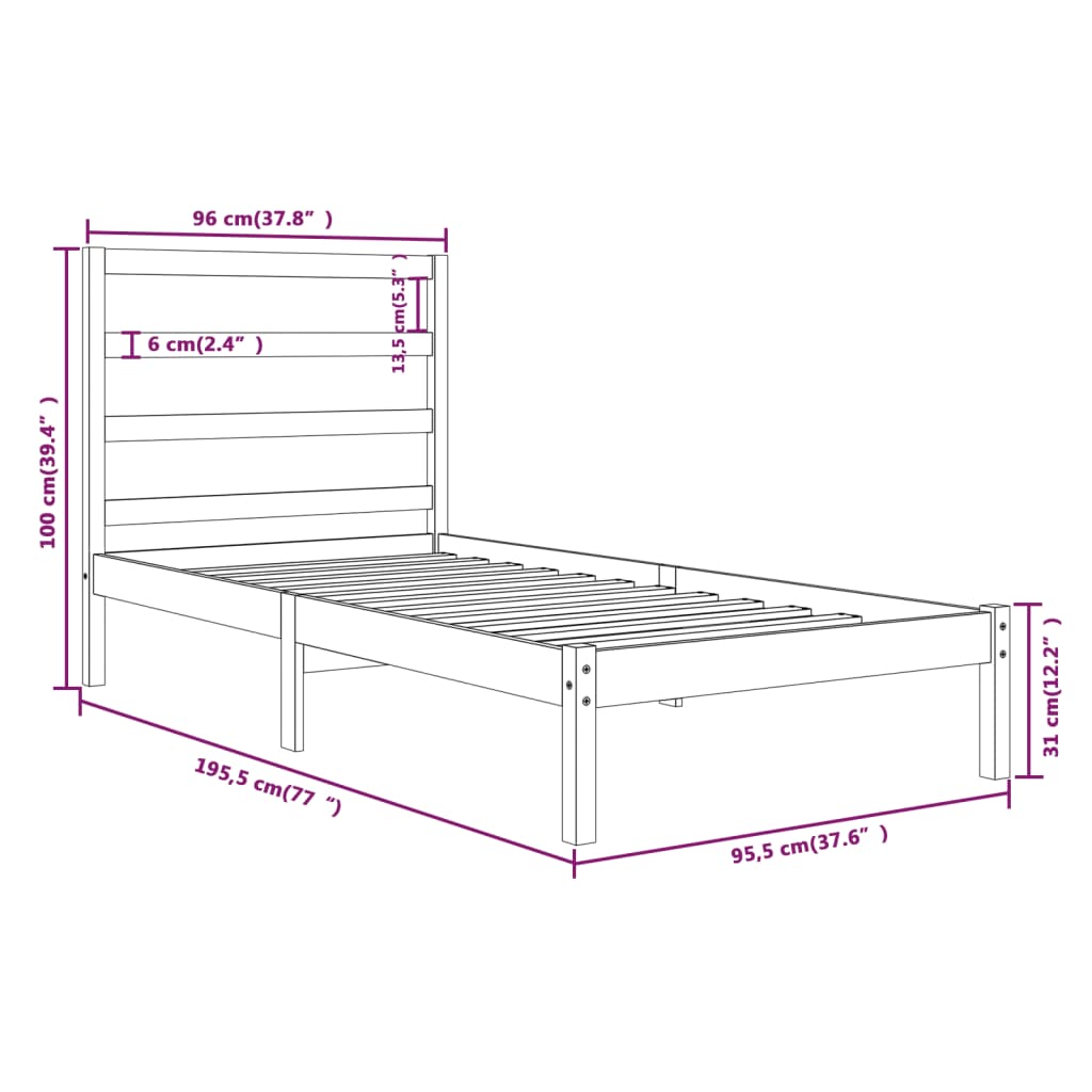 Bed Frame without Mattress White 90x190 cm Single Solid Wood