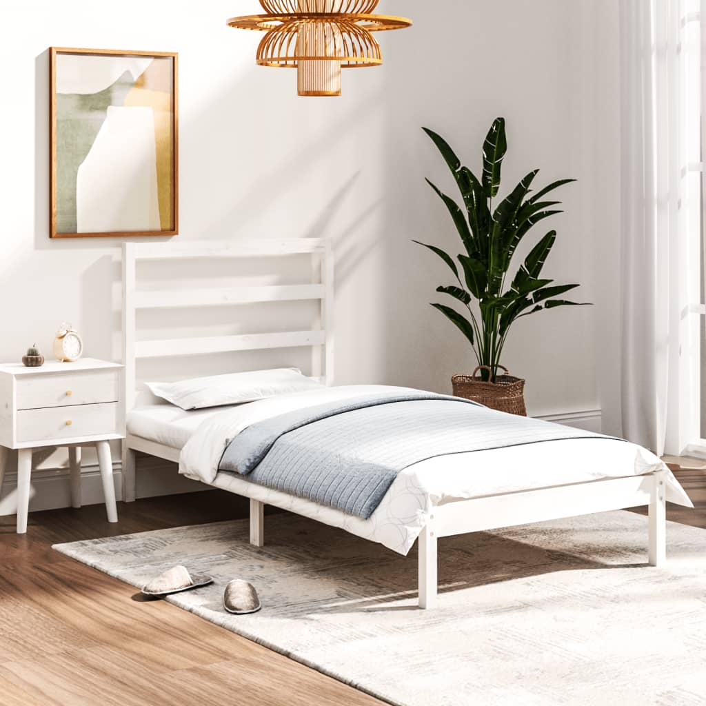 Bed Frame without Mattress White 90x190 cm Single Solid Wood