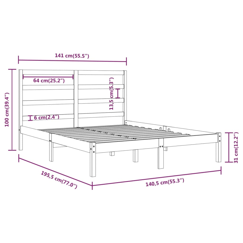 Bed Frame without Mattress 135x190 cm Double Solid Wood
