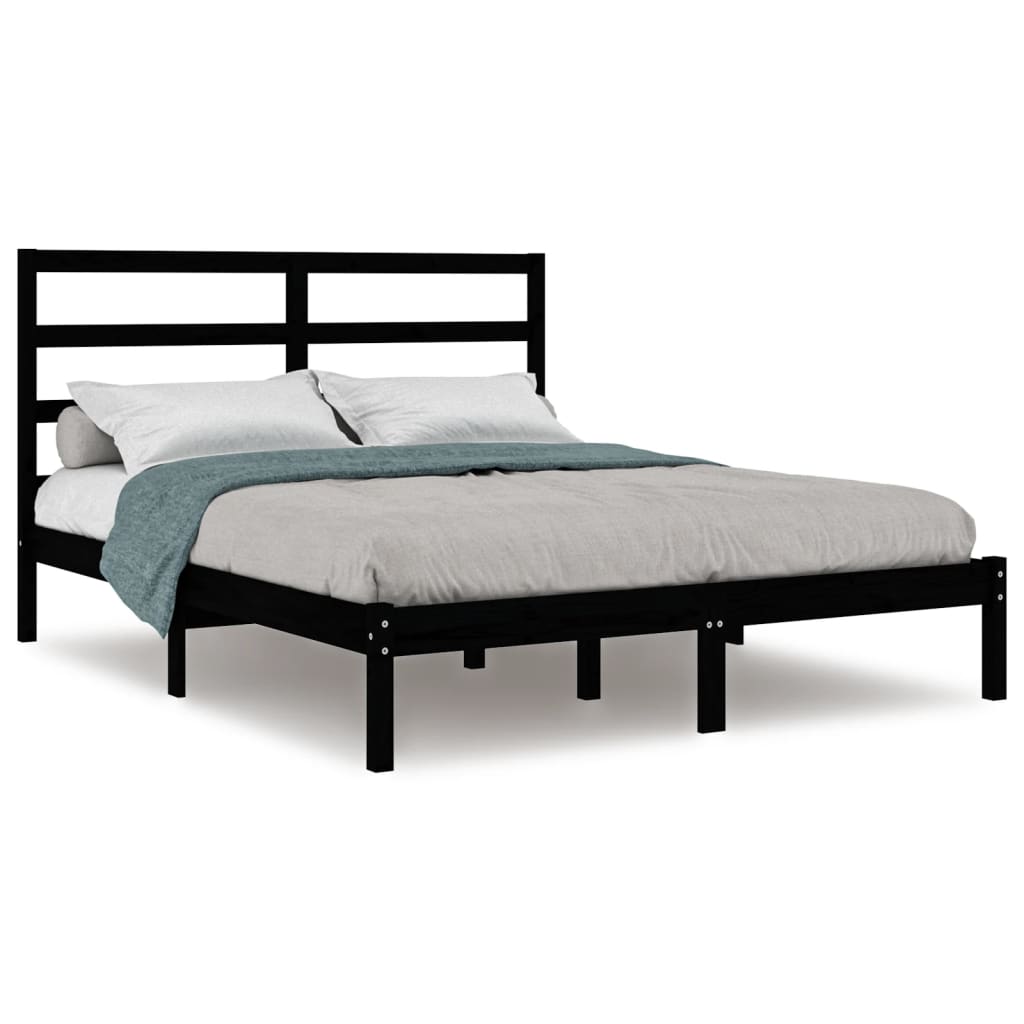 Bed Frame without Mattress Black 140x190 cm Solid Wood Pine