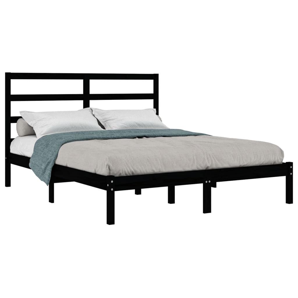Bed Frame without Mattress Black 140x190 cm Solid Wood Pine