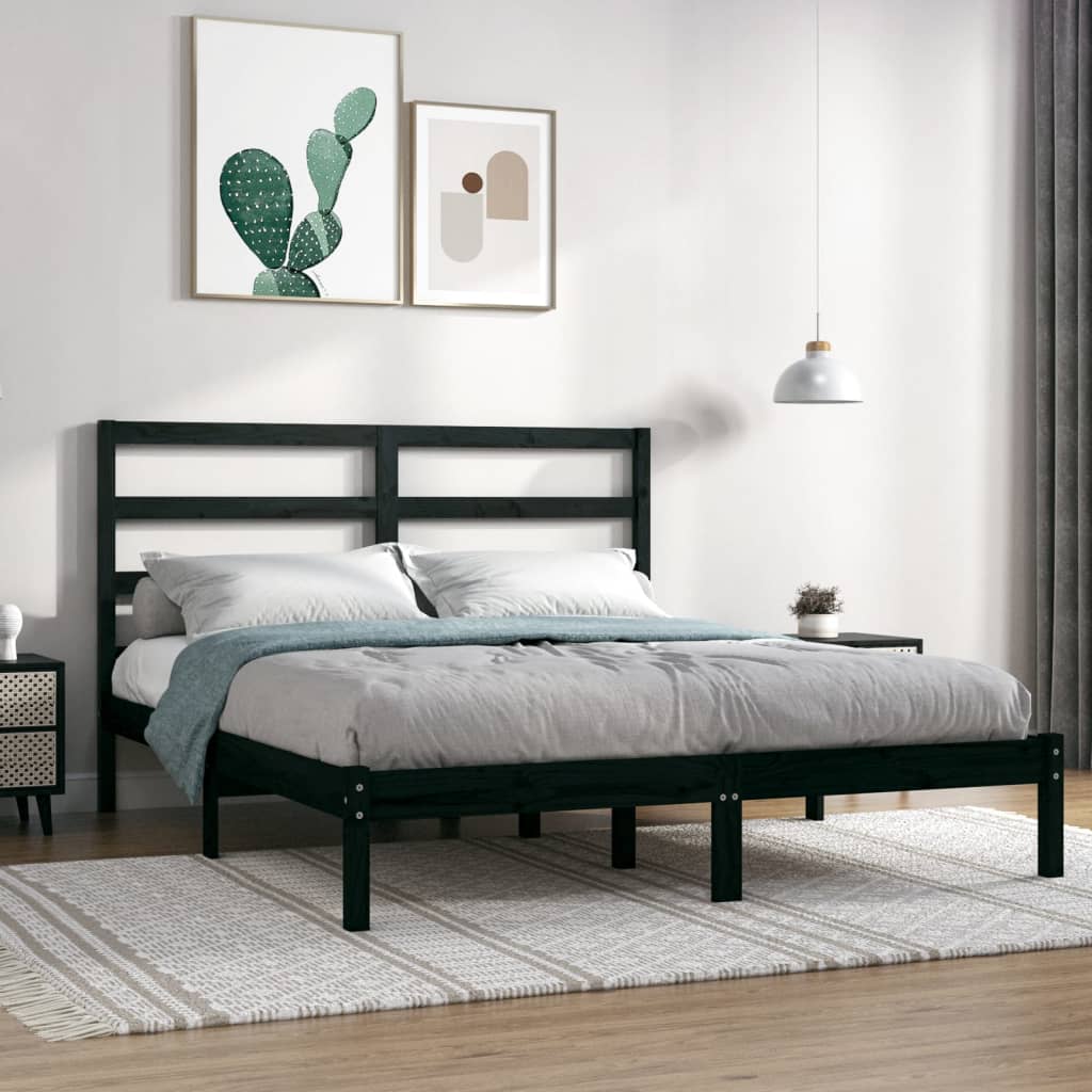 Bed Frame without Mattress Black 140x190 cm Solid Wood Pine