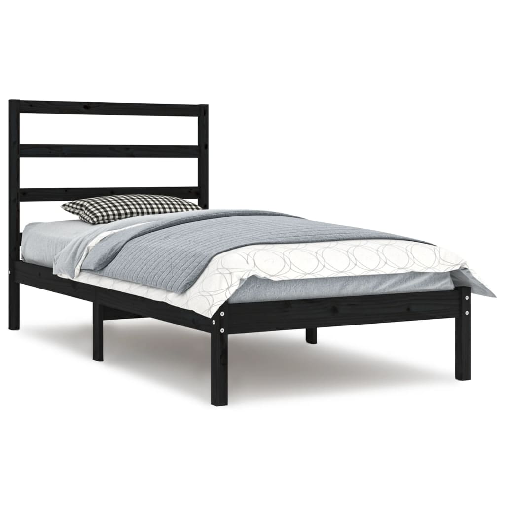 Bed Frame without Mattress Black 100x200 cm Solid Wood Pine