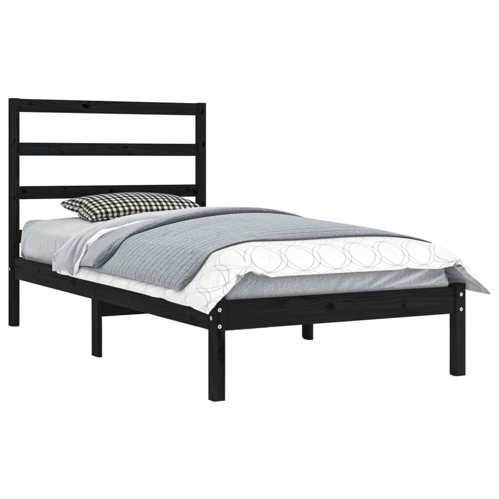 Bed Frame without Mattress Black 100x200 cm Solid Wood Pine