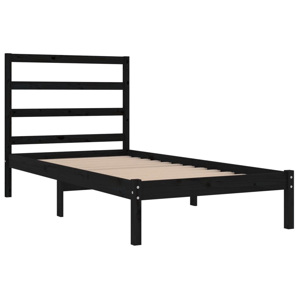Bed Frame without Mattress Black 100x200 cm Solid Wood Pine