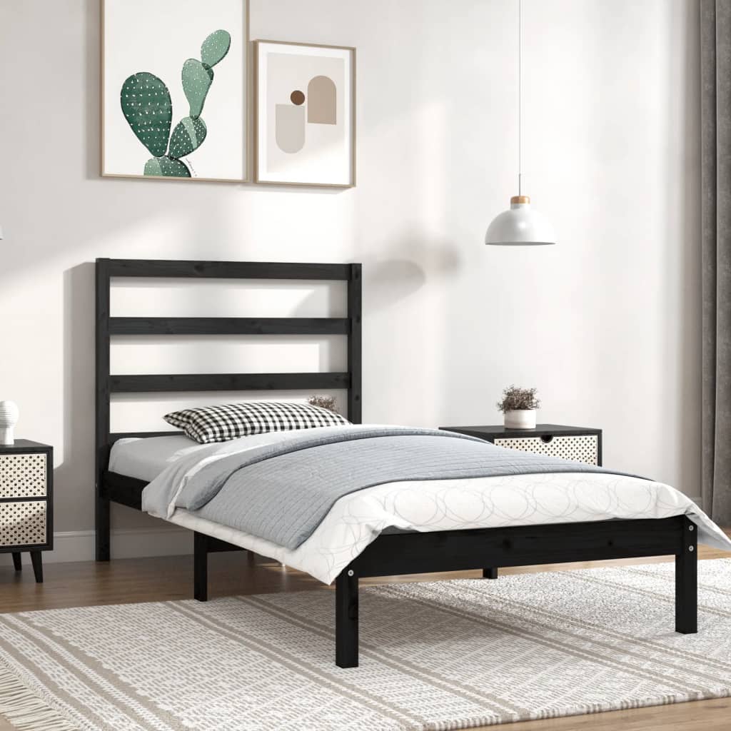 Bed Frame without Mattress Black 100x200 cm Solid Wood Pine