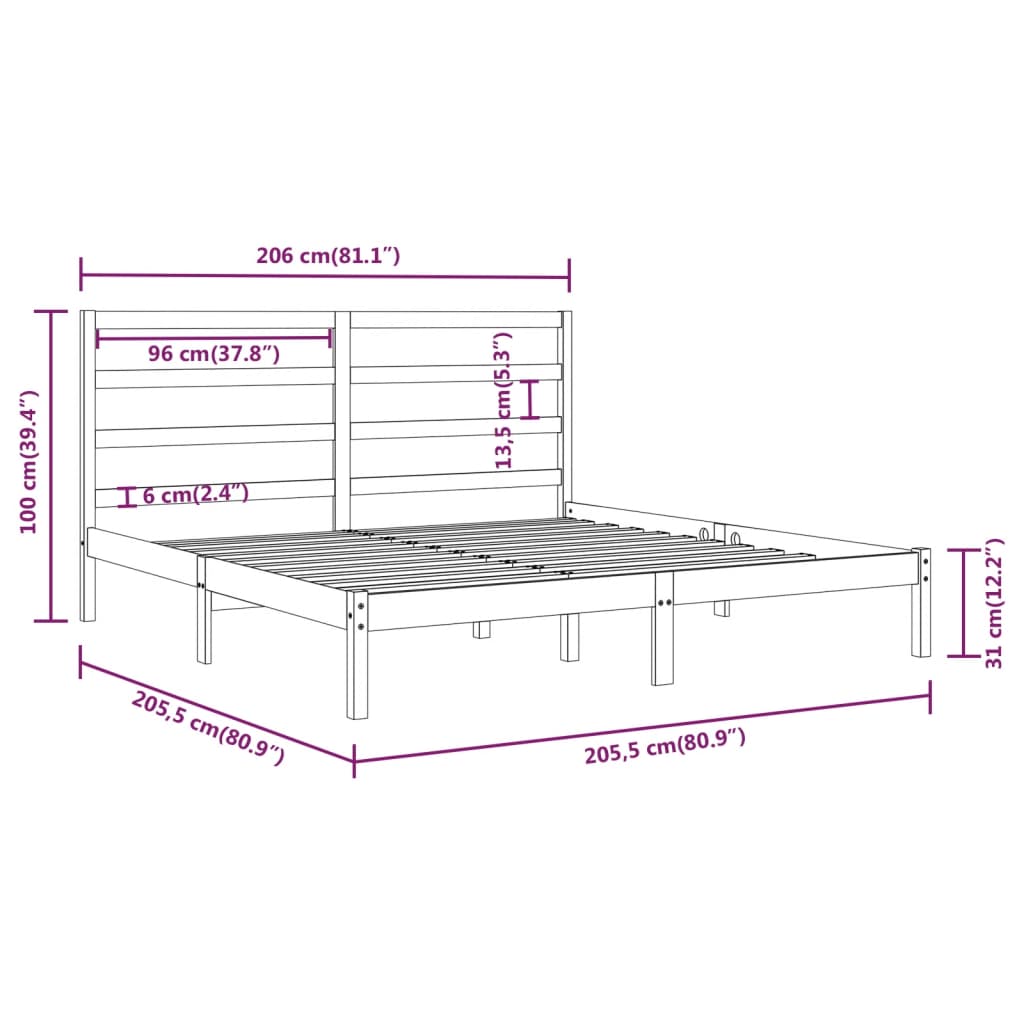 Bed Frame without Mattress White 200x200 cm Solid Wood Pine