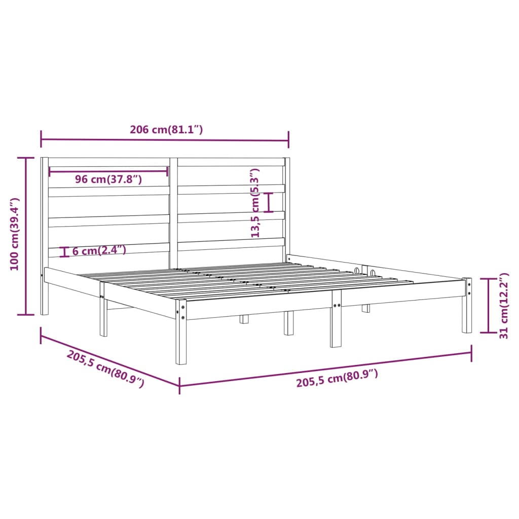 Bed Frame without Mattress Grey 200x200 cm Solid Wood Pine
