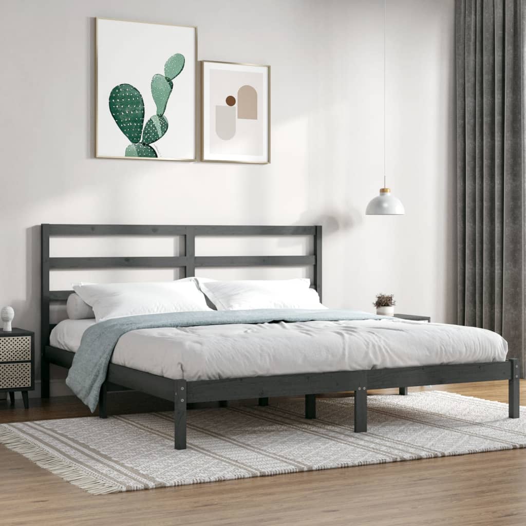 Bed Frame without Mattress Grey 200x200 cm Solid Wood Pine
