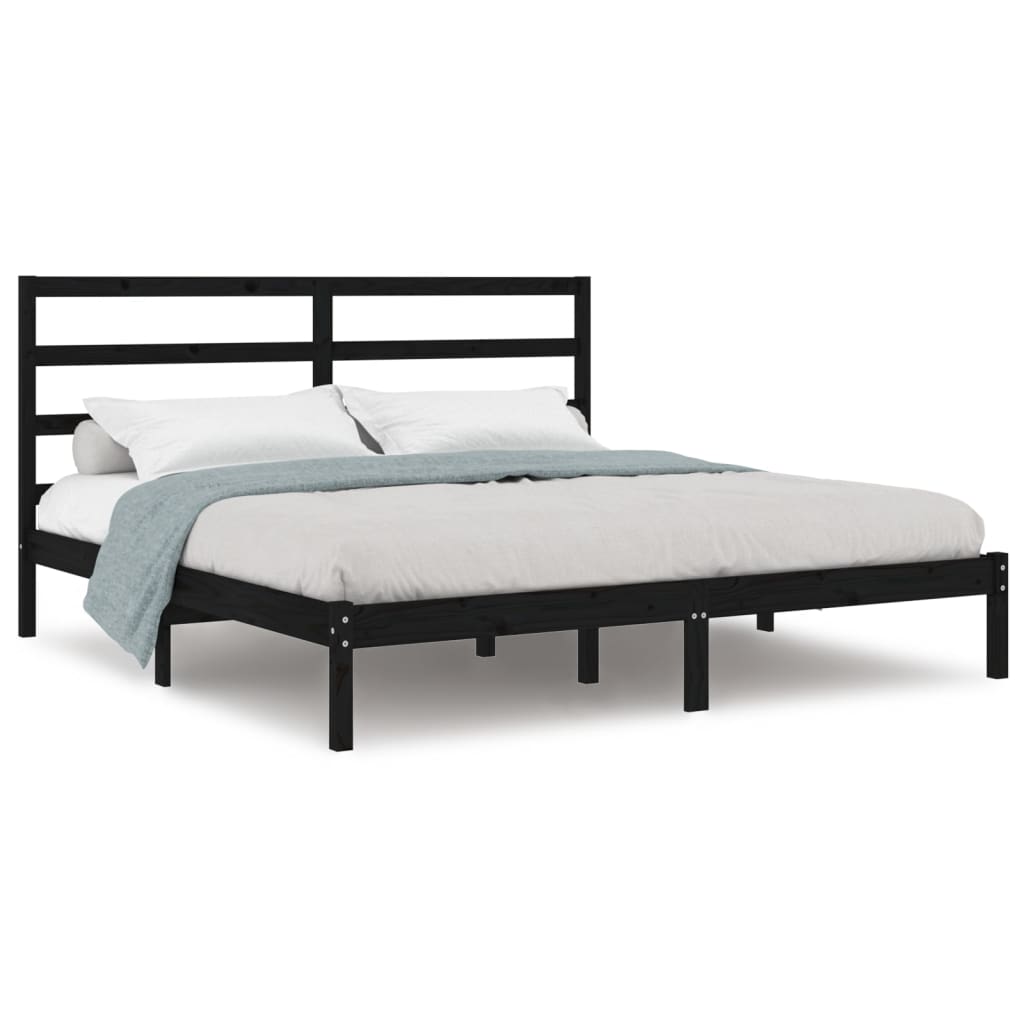 Bed Frame without Mattress Black 200x200 cm Solid Wood Pine
