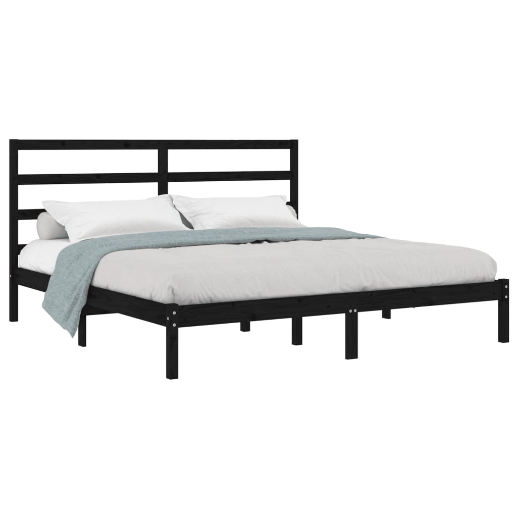 Bed Frame without Mattress Black 200x200 cm Solid Wood Pine
