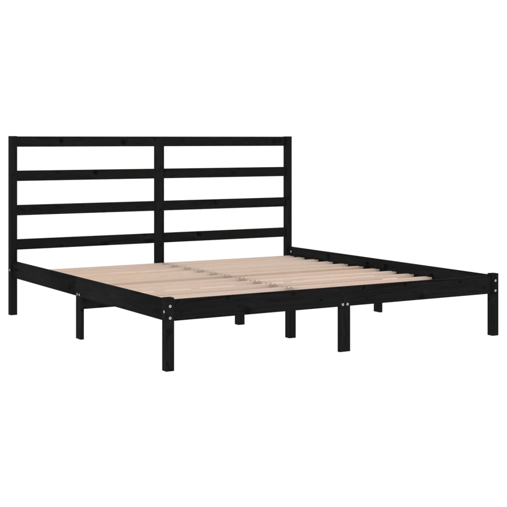 Bed Frame without Mattress Black 200x200 cm Solid Wood Pine