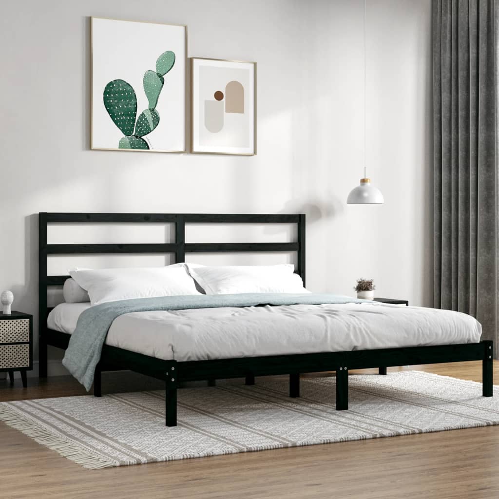 Bed Frame without Mattress Black 200x200 cm Solid Wood Pine