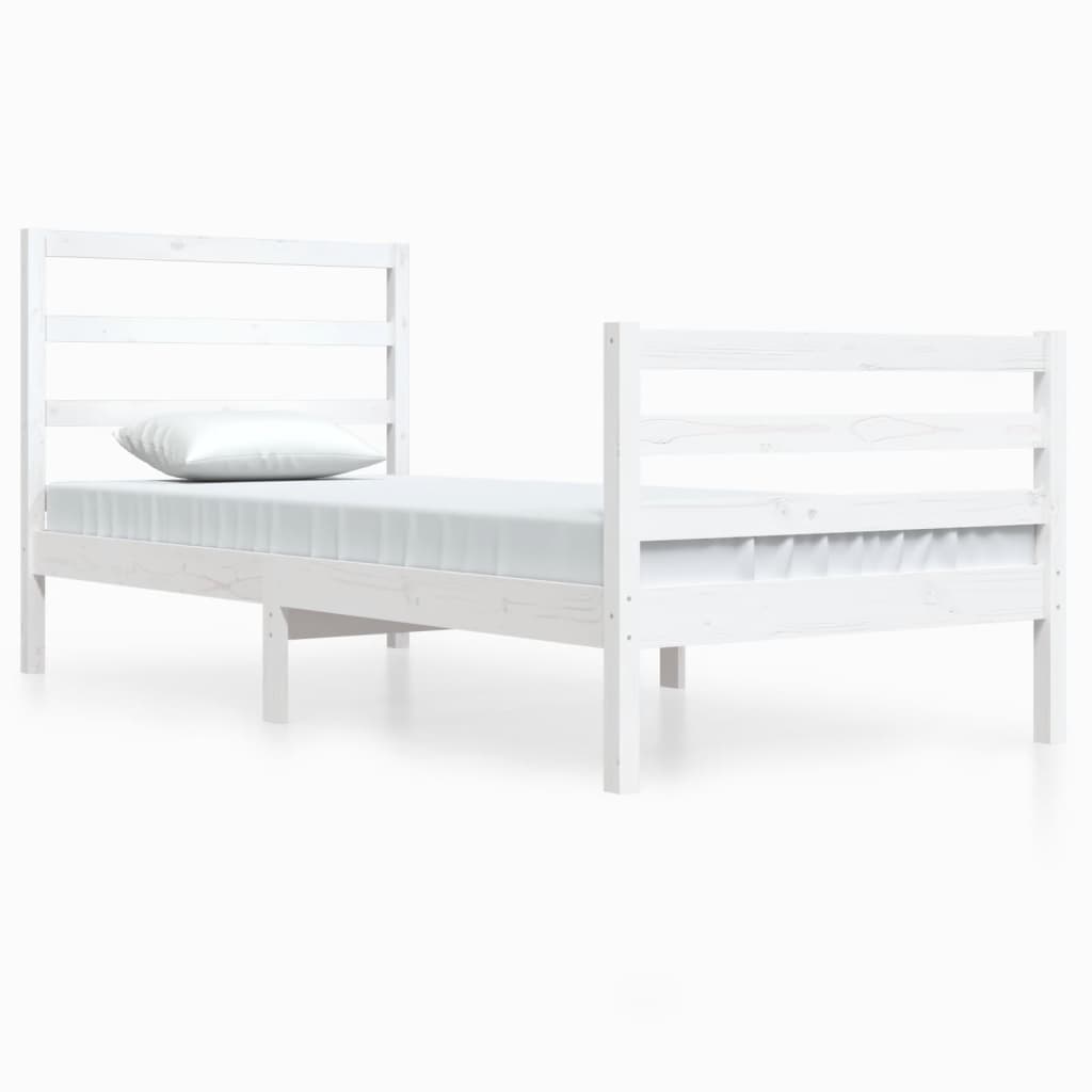 Bed Frame without Mattress White Solid Wood Pine 90x200 cm