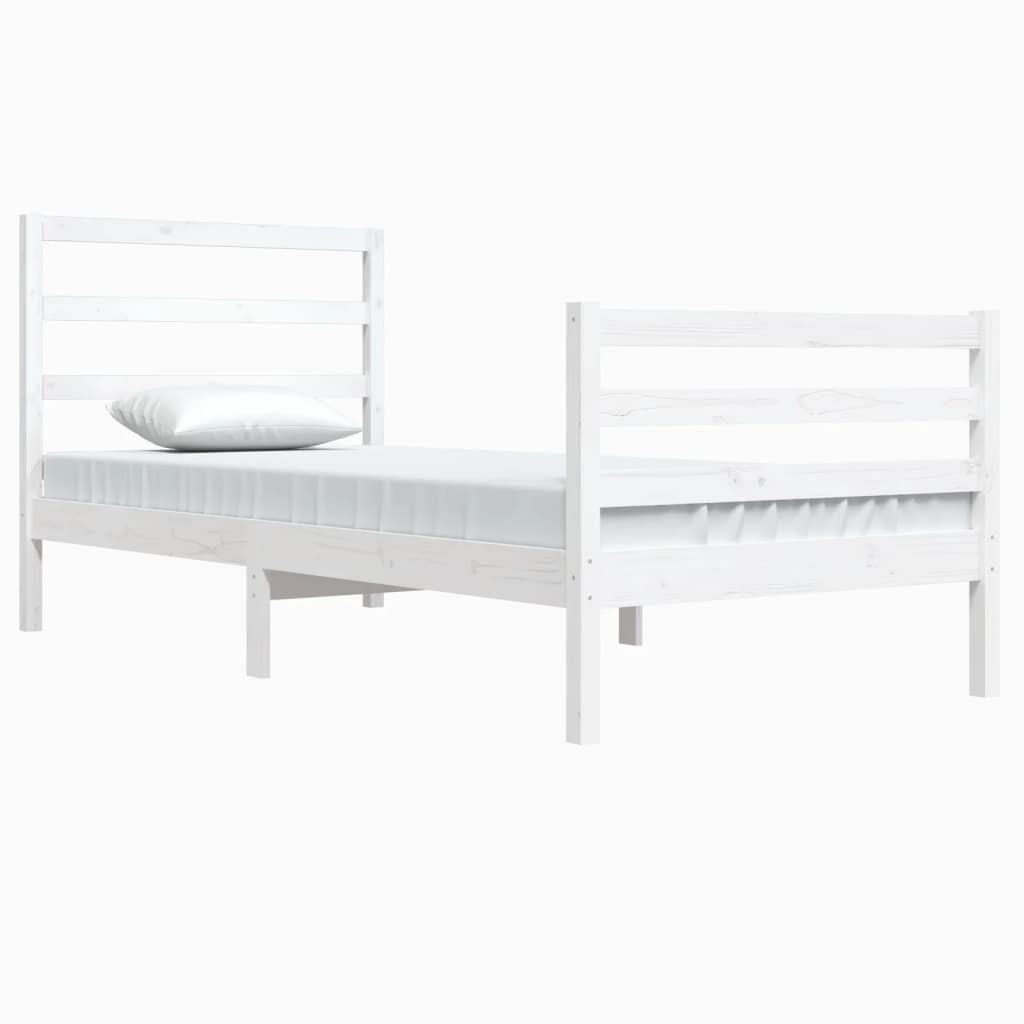 Bed Frame without Mattress White Solid Wood Pine 90x200 cm