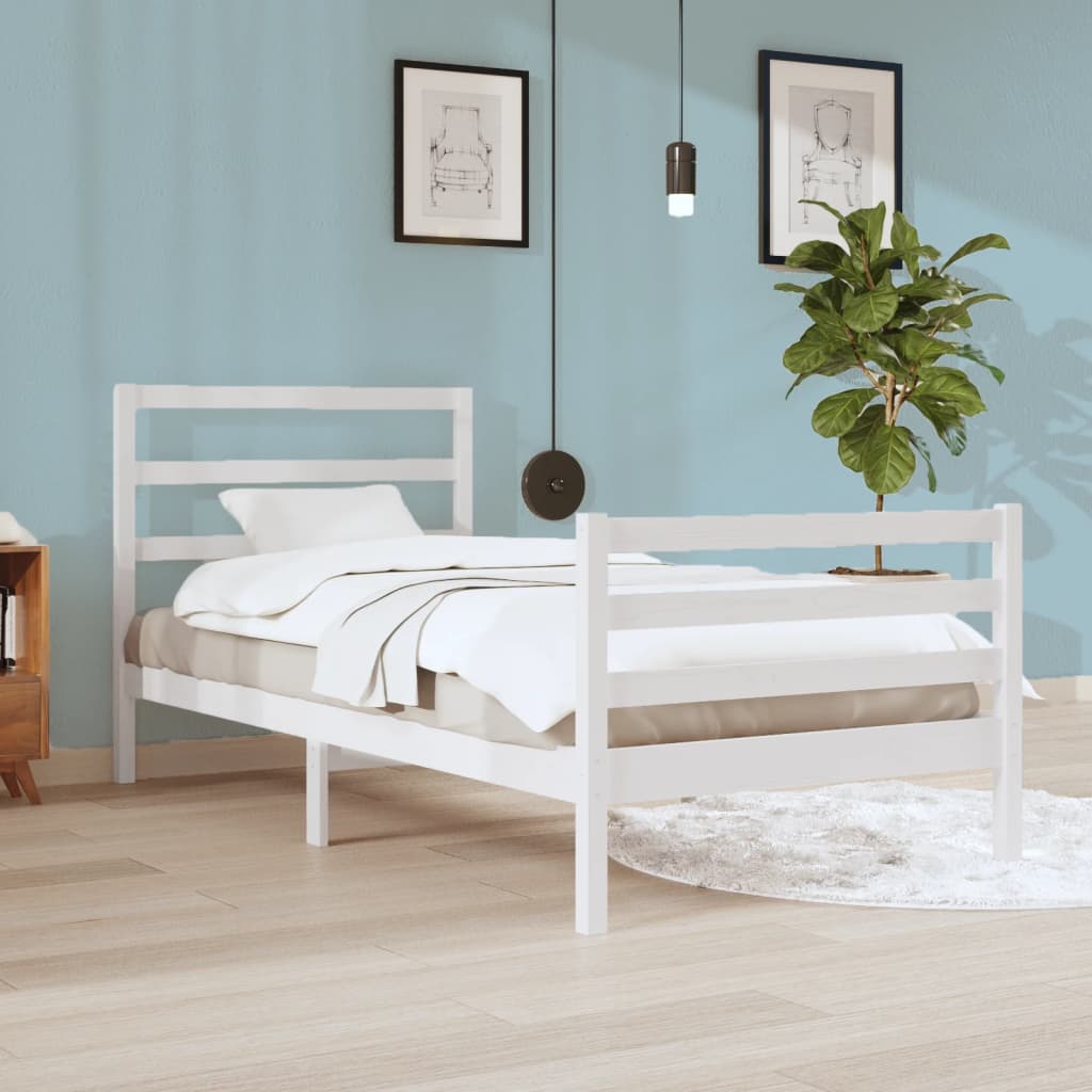 Bed Frame without Mattress White Solid Wood Pine 90x200 cm
