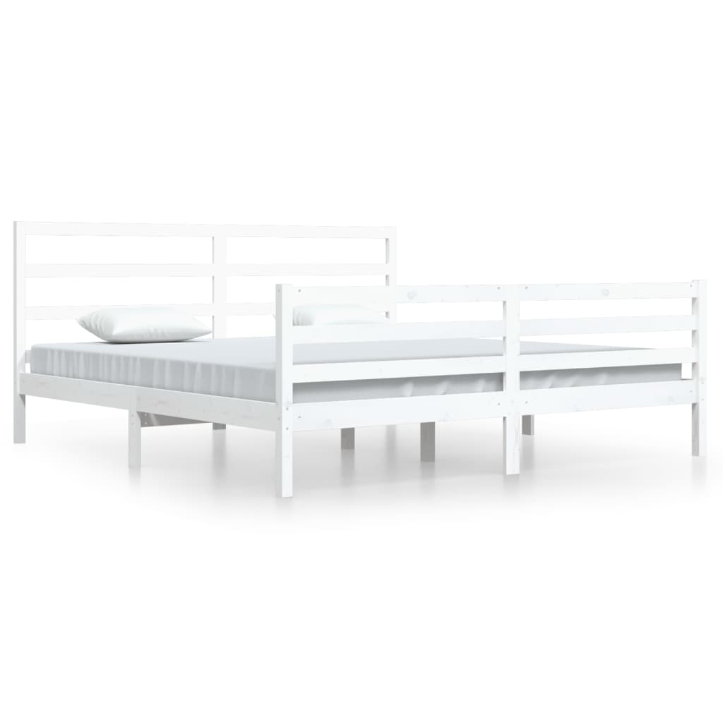 Bed Frame without Mattress White Solid Wood Pine 200x200 cm