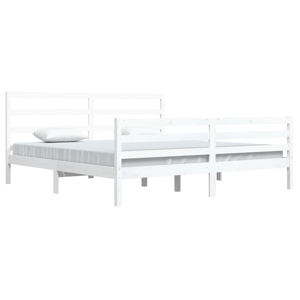 Bed Frame without Mattress White Solid Wood Pine 200x200 cm