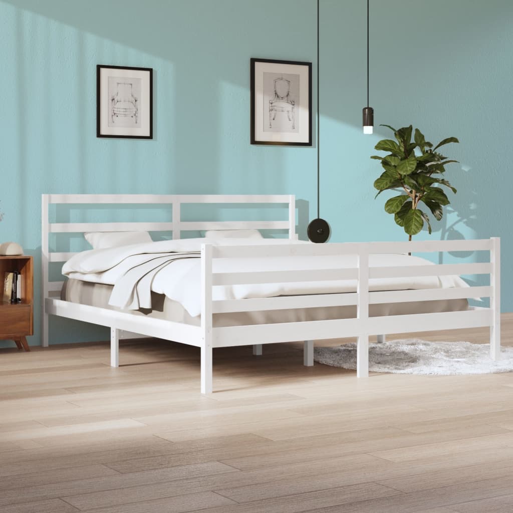 Bed Frame without Mattress White Solid Wood Pine 200x200 cm