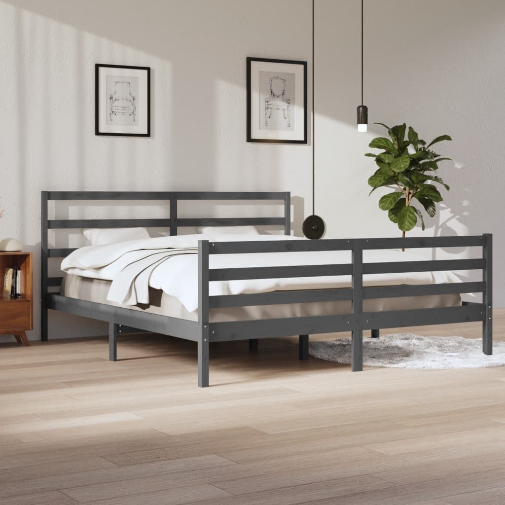 Bed Frame without Mattress Grey Solid Wood Pine 200x200 cm