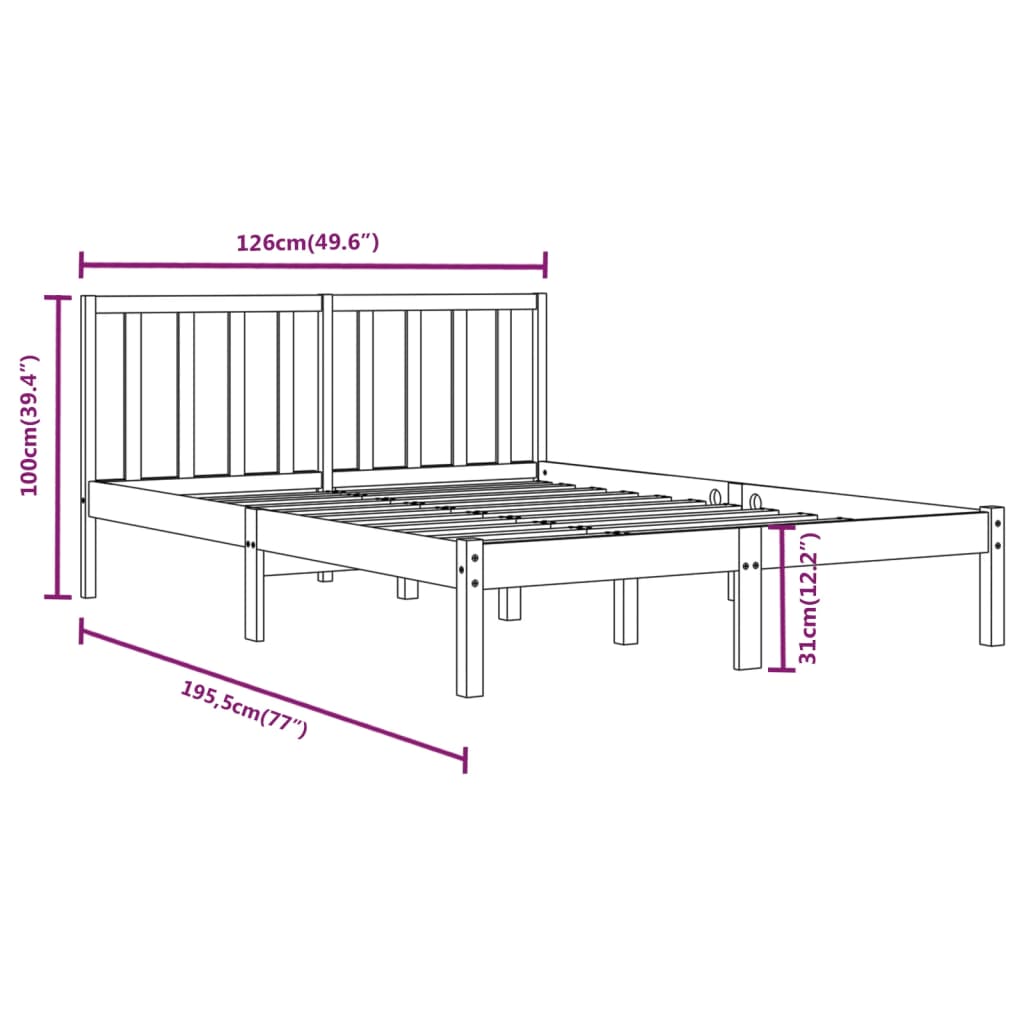 Bed Frame without Mattress Solid Wood Pine 120x190 cm Small Double