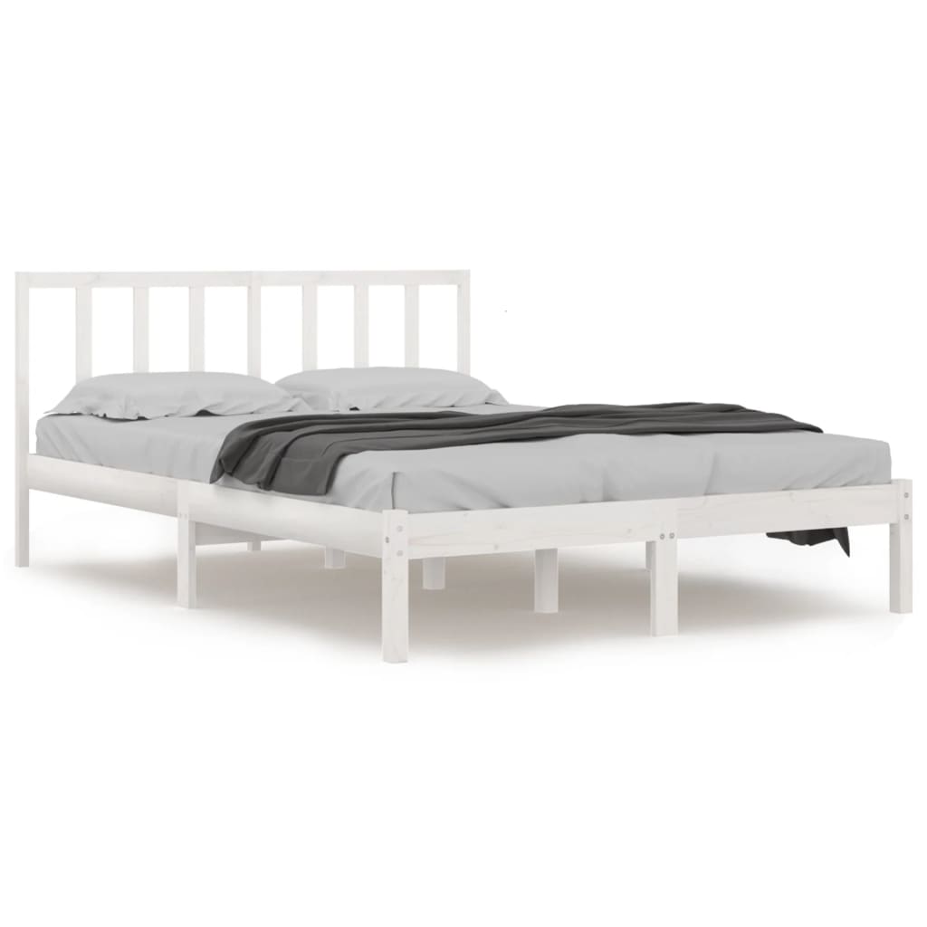 Bed Frame without Mattress White Solid Wood Pine 140x200 cm