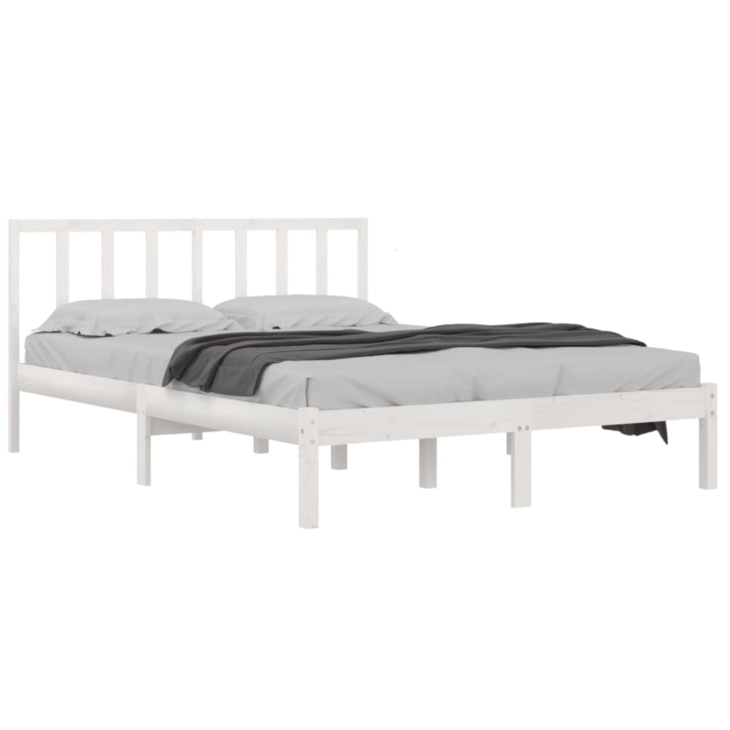 Bed Frame without Mattress White Solid Wood Pine 140x200 cm