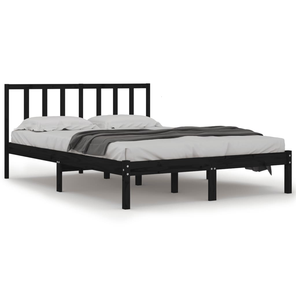 Bed Frame without Mattress Black Solid Wood Pine 150x200 cm King Size