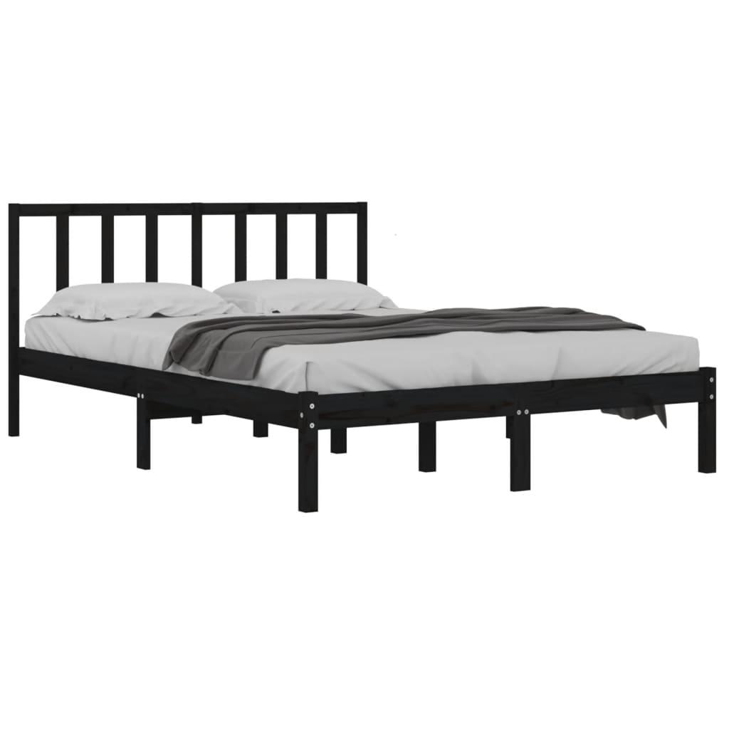 Bed Frame without Mattress Black Solid Wood Pine 150x200 cm King Size