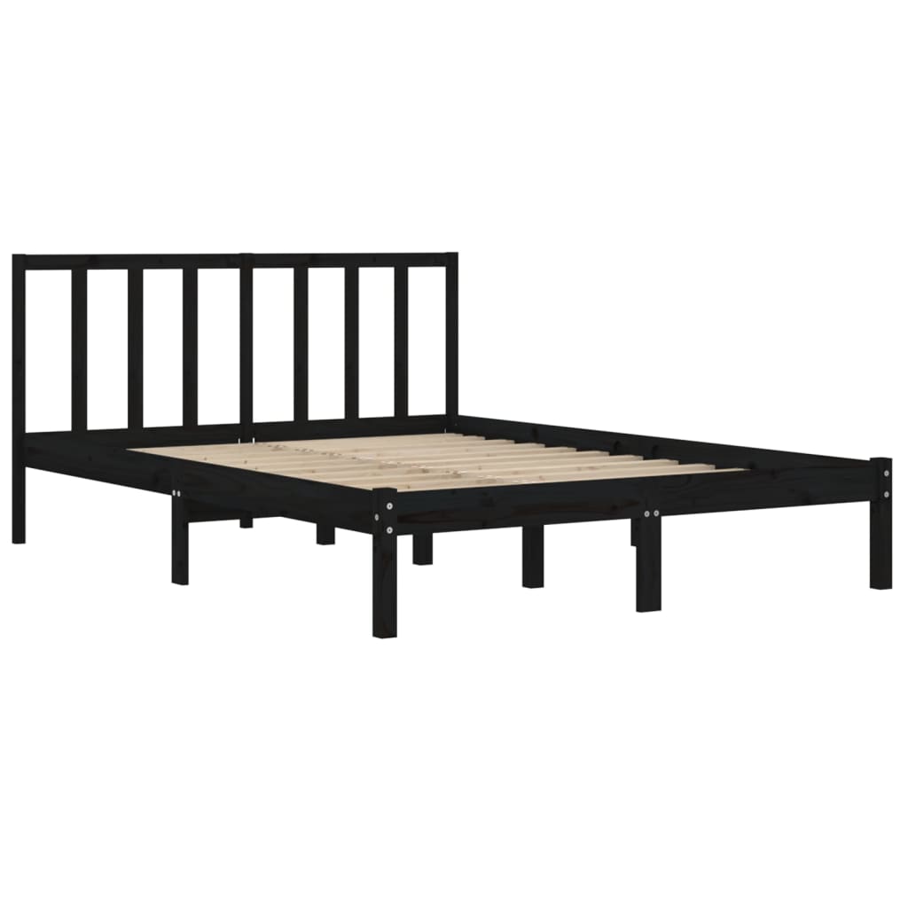 Bed Frame without Mattress Black Solid Wood Pine 150x200 cm King Size
