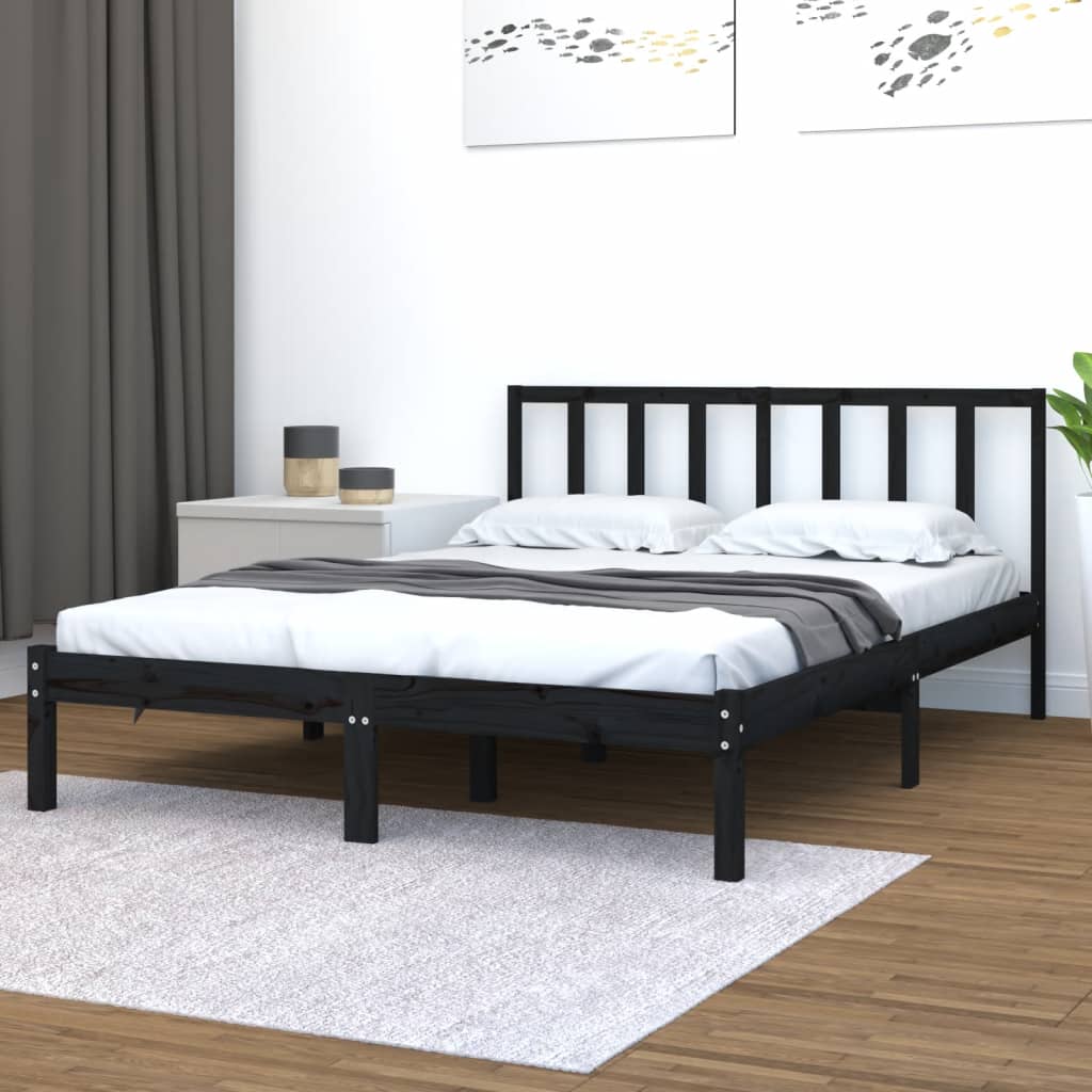 Bed Frame without Mattress Black Solid Wood Pine 150x200 cm King Size