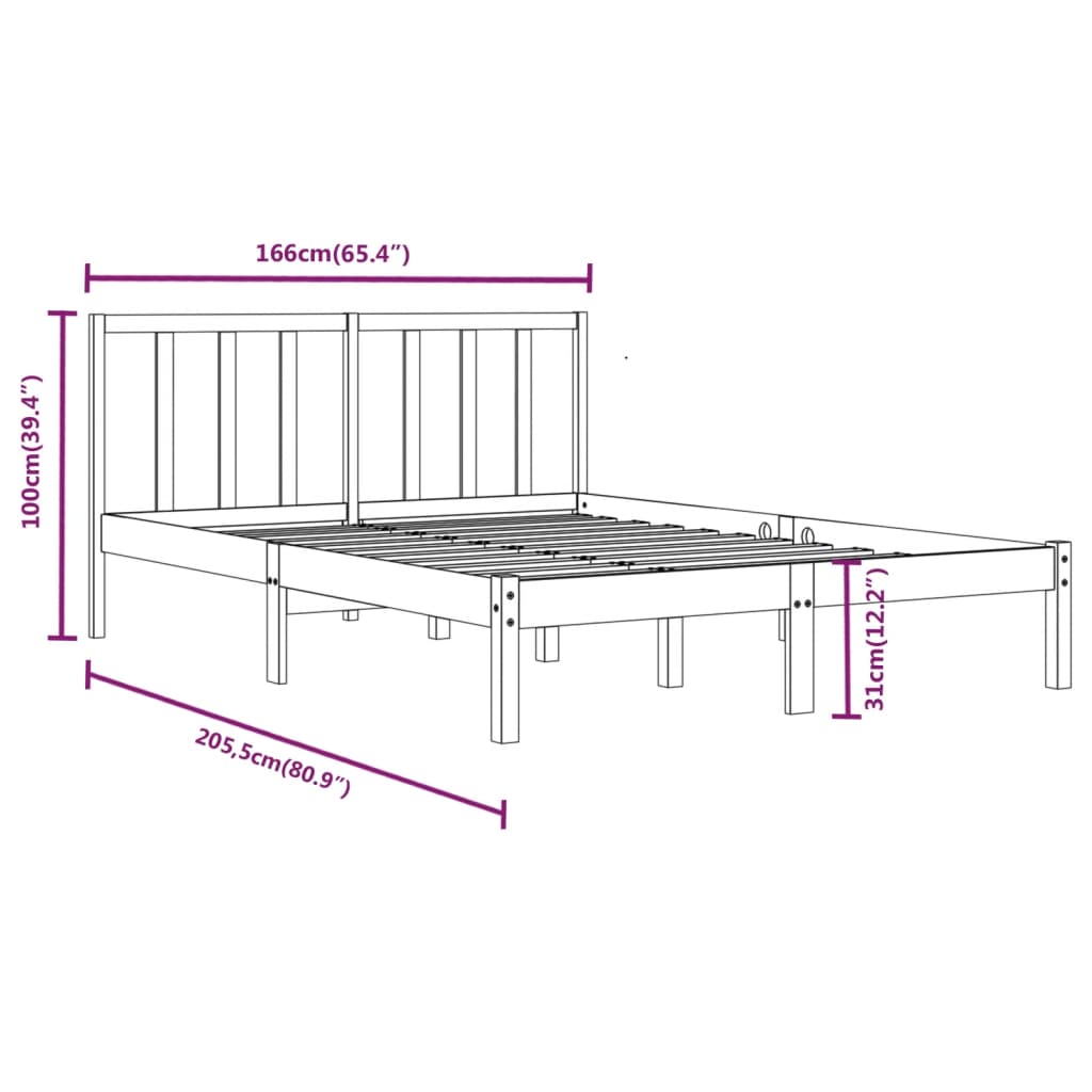 Bed Frame without Mattress White Solid Wood Pine 160x200 cm
