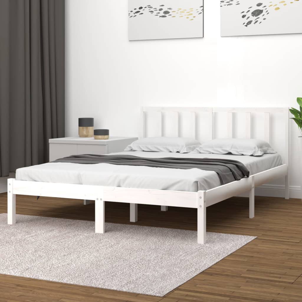Bed Frame without Mattress White Solid Wood Pine 160x200 cm