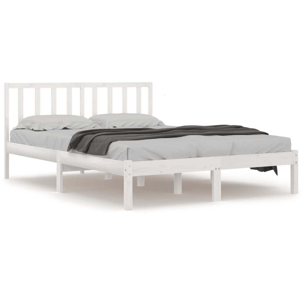 Bed Frame without Mattress White Solid Wood Pine 200x200 cm