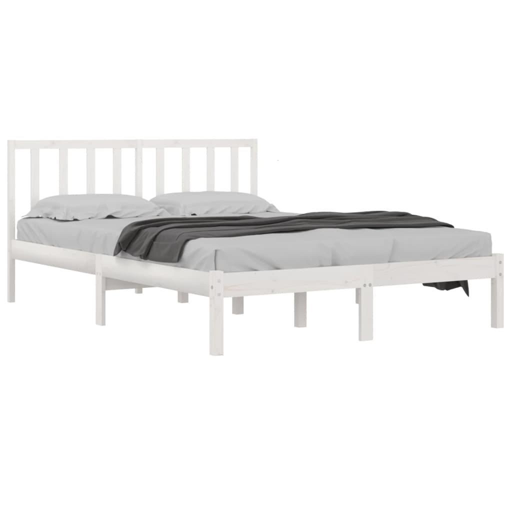 Bed Frame without Mattress White Solid Wood Pine 200x200 cm