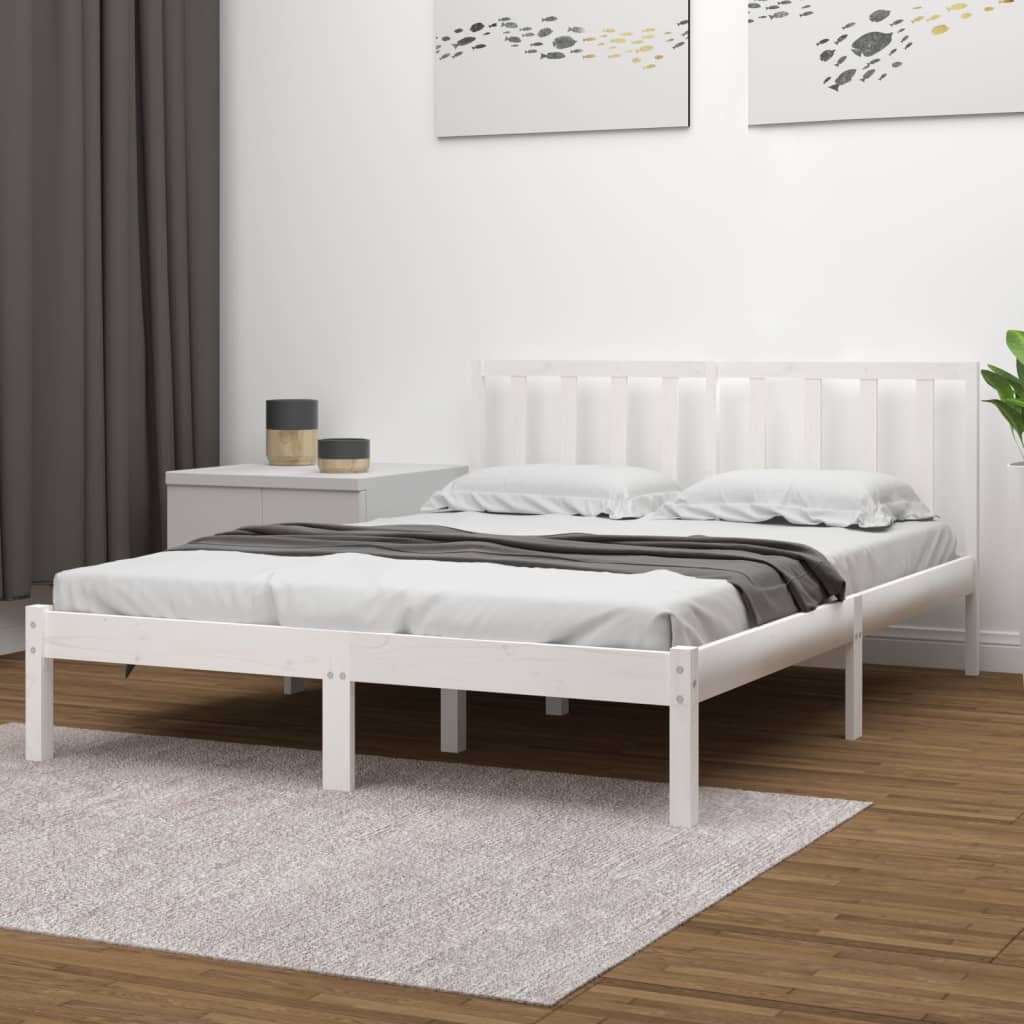 Bed Frame without Mattress White Solid Wood Pine 200x200 cm