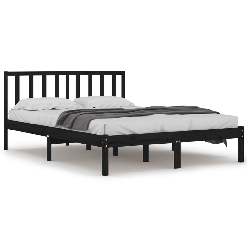 Bed Frame without Mattress Black Solid Wood Pine 200x200 cm