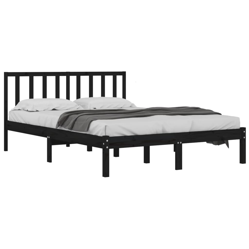 Bed Frame without Mattress Black Solid Wood Pine 200x200 cm