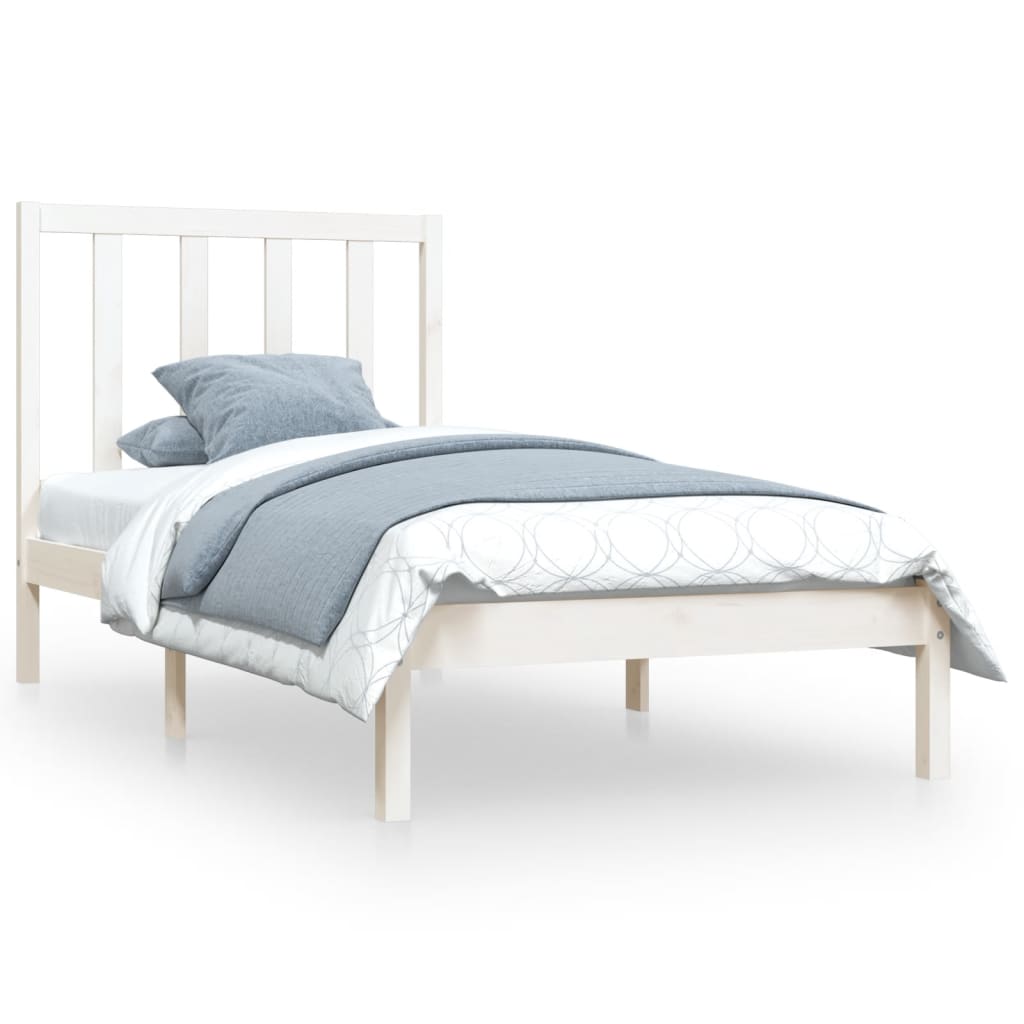 Bed Frame without Mattress White Solid Wood Pine 75x190 cm Small Single