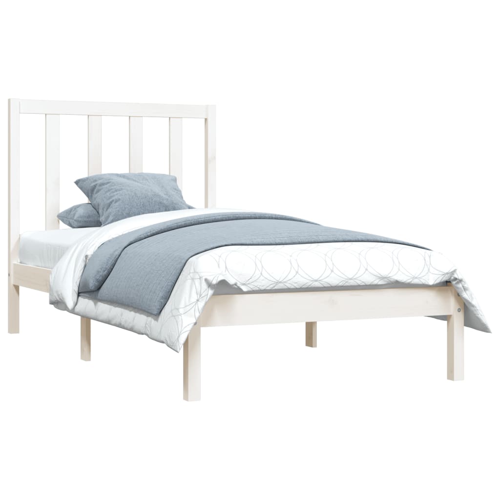 Bed Frame without Mattress White Solid Wood Pine 75x190 cm Small Single