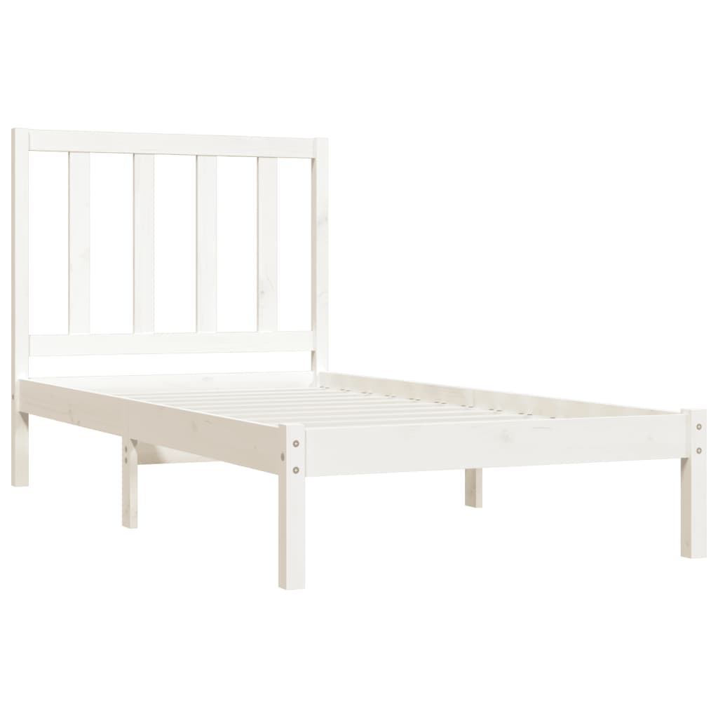 Bed Frame without Mattress White Solid Wood Pine 75x190 cm Small Single