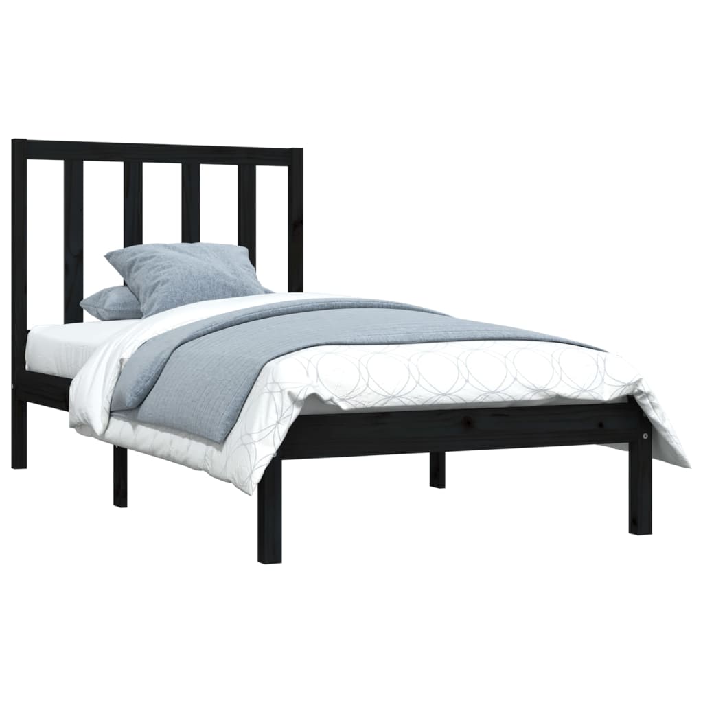 Bed Frame without Mattress Black Solid Wood Pine 75x190 cm Small Single