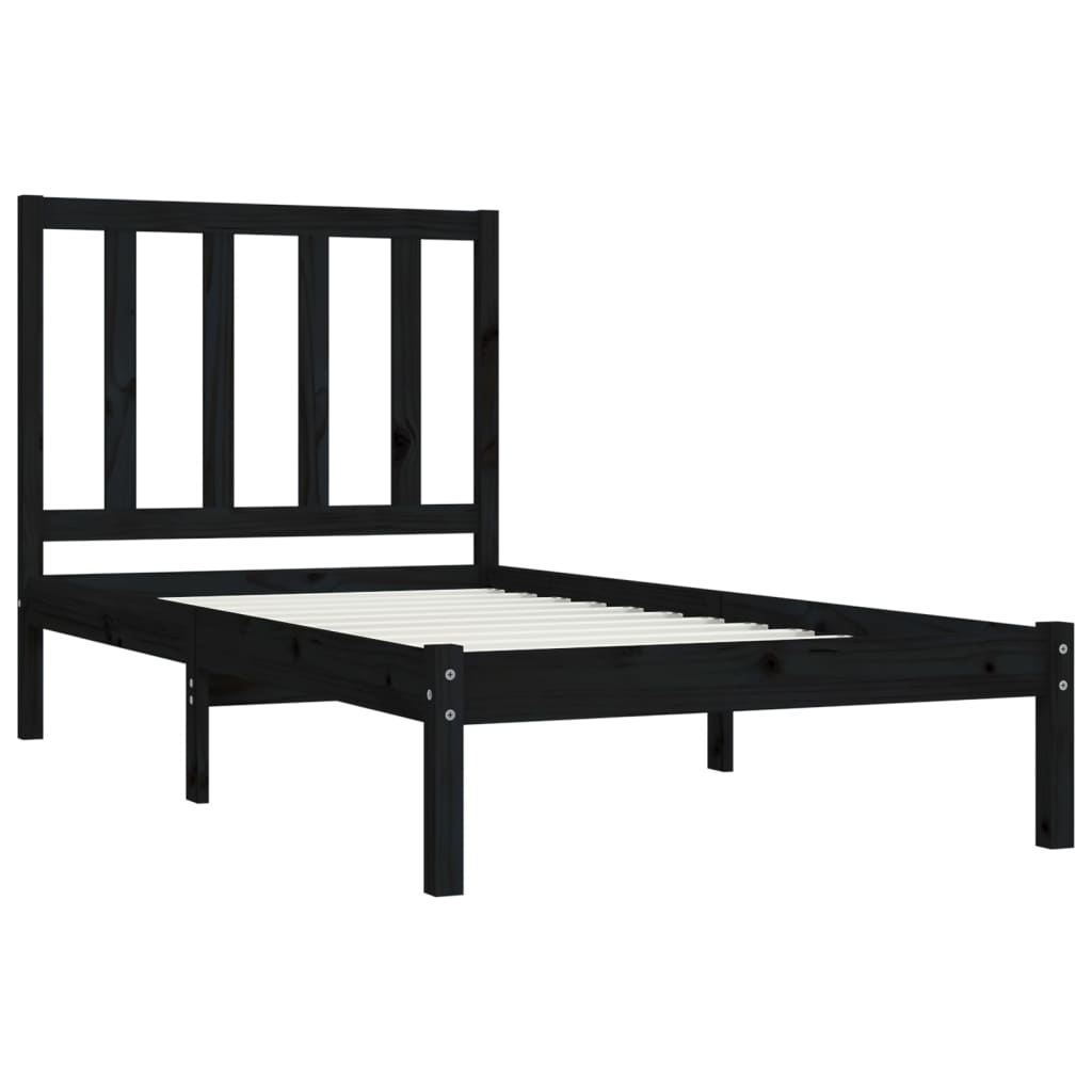 Bed Frame without Mattress Black Solid Wood Pine 75x190 cm Small Single