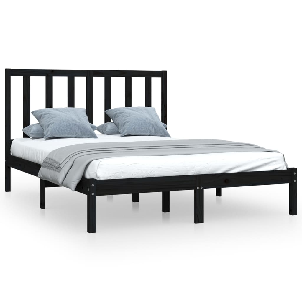 Bed Frame without Mattress Black Solid Wood Pine 140x190 cm