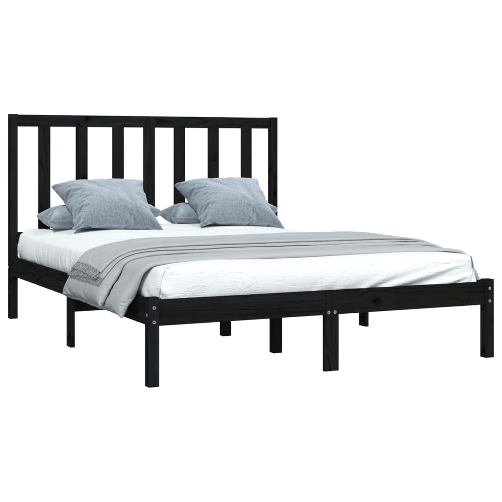 Bed Frame without Mattress Black Solid Wood Pine 140x190 cm