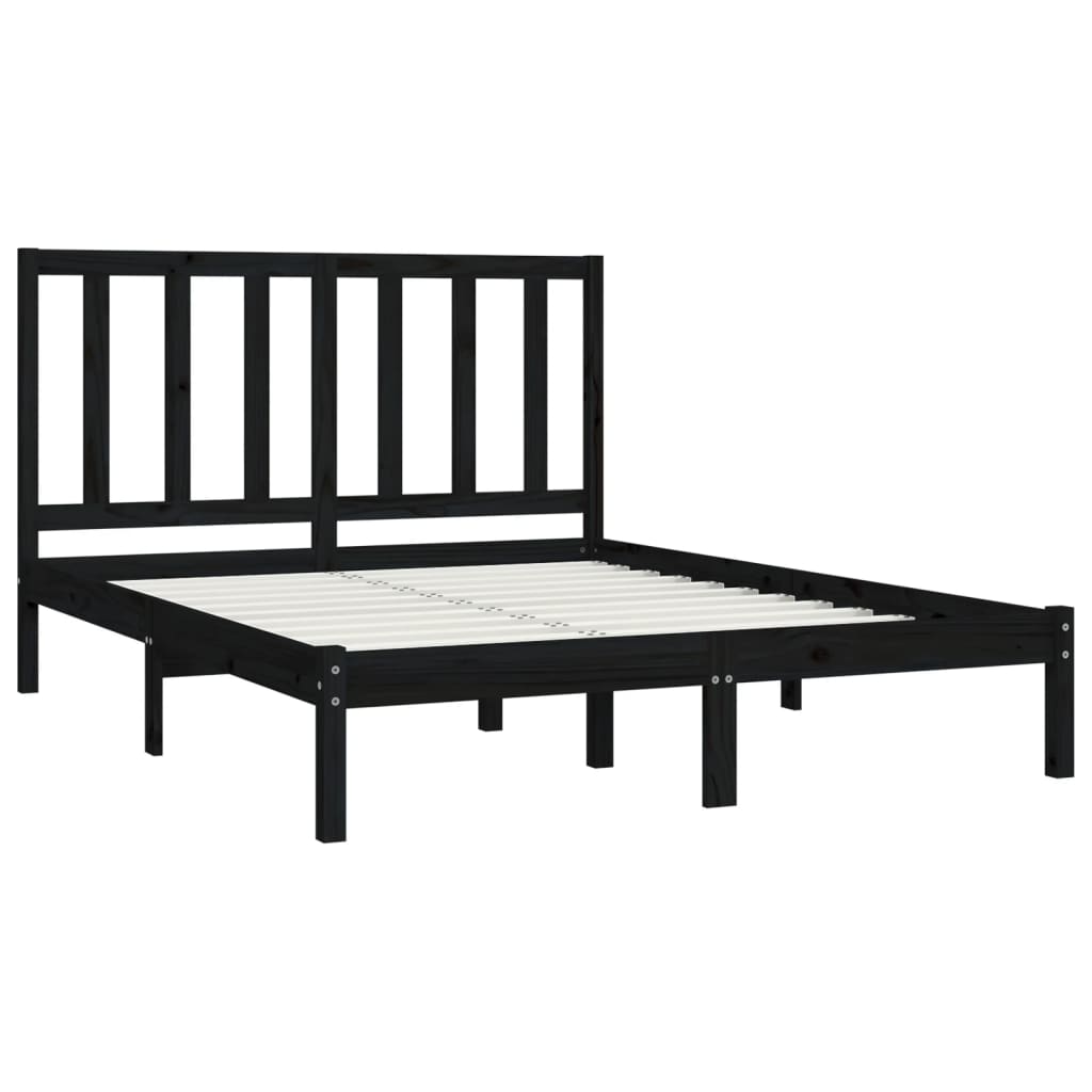 Bed Frame without Mattress Black Solid Wood Pine 140x190 cm